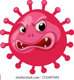 Single virus cell with scary face on white background illustration