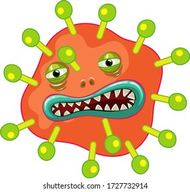 Single virus cell with scary face on white background illustration