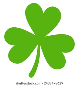 A single, vivid green clover leaf isolated on a white background, embodying themes of nature, luck, and growth. Perfect for St. Patrick's Day designs or eco-friendly concepts.