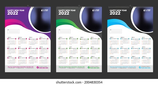 Calendario de una sola pared 2022, Diseño de la plantilla Set wall Calendar con el logotipo Place for Photo and Company.