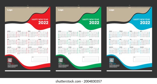 Calendario de una sola pared 2022, Diseño de la plantilla Set wall Calendar con el logotipo Place for Photo and Company.