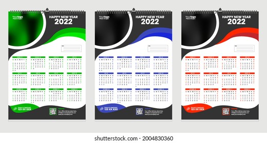 Single wall calendar 2022, Set wall Calendar template design with Place for Photo and Company Logo.