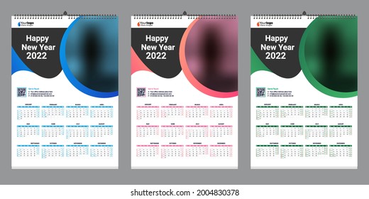 Single wall calendar 2022, Set wall Calendar template design with Place for Photo and Company Logo.