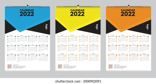  Single wall calendar 2022 template design with vector. Planner diary with Place for Photo.