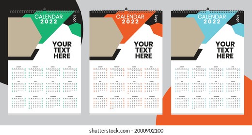  Single wall calendar 2022 template design with vector. Planner diary with Place for Photo.
