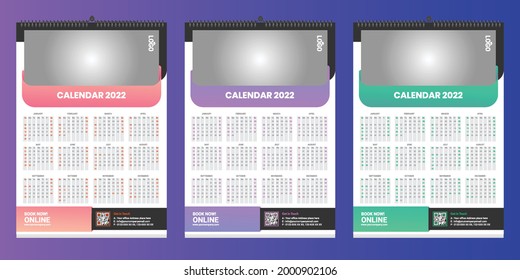  Diseño de plantilla de calendario de pared único 2022 con vector. Diario de Planner con Place for Photo.