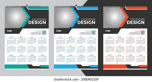  Single wall calendar 2022 template design with vector. Planner diary with Place for Photo.