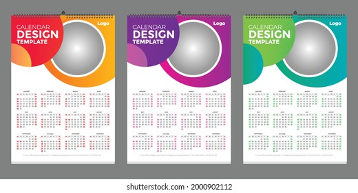  Single wall calendar 2022 template design with vector. Planner diary with Place for Photo.