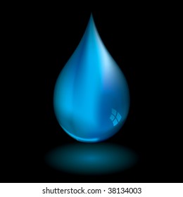 single water droplet with light reflection and black background