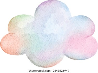 Single Watercolor Cloud Illustration with Soft Pastel Rainbow Gradient