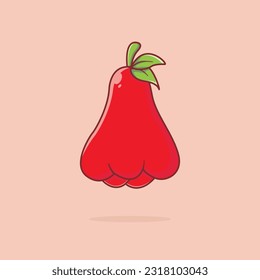 Single watery rose apple fruit icon vector illustration with isolated fresh green leaf. Designed in simple flat cartoon style. Water apple icon. Syzygium aqueum. 