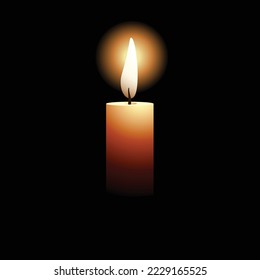 Single wax candle lighting darkness