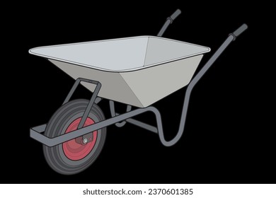 Single Wheel Barrow vector fullcolor .Trolley fullcolor vector illustration isolated on black background.  Wheel Barrow outline illustration.
