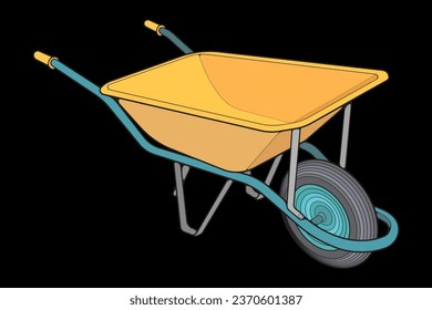 Single Wheel Barrow vector fullcolor .Trolley fullcolor vector illustration isolated on black background.  Wheel Barrow outline illustration.

