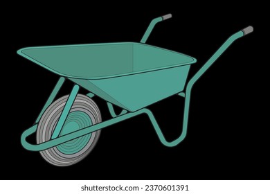 Single Wheel Barrow vector fullcolor .Trolley fullcolor vector illustration isolated on black background.  Wheel Barrow outline illustration.
