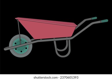 Single Wheel Barrow vector fullcolor .Trolley fullcolor vector illustration isolated on black background.  Wheel Barrow outline illustration.
