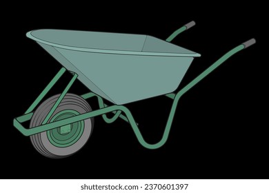 Single Wheel Barrow vector fullcolor .Trolley fullcolor vector illustration isolated on black background.  Wheel Barrow outline illustration.
