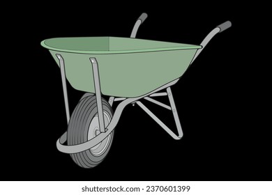 Single Wheel Barrow vector fullcolor .Trolley fullcolor vector illustration isolated on black background.  Wheel Barrow outline illustration.
