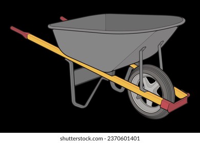 Single Wheel Barrow vector fullcolor .Trolley fullcolor vector illustration isolated on black background.  Wheel Barrow outline illustration.
