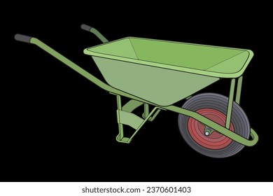 Single Wheel Barrow vector fullcolor .Trolley fullcolor vector illustration isolated on black background.  Wheel Barrow outline illustration.
