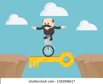 Single wheel bicycle key concept  of people running.Business symbol of ambition, success, motivation, 