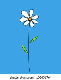 Single white flower on blue background