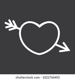 Single white hearts with cross arrow icon concept set, simple clear amour clipart / element for app, logo, ui, ux button, web interface, flat design style vector eps 10 isolated on black background