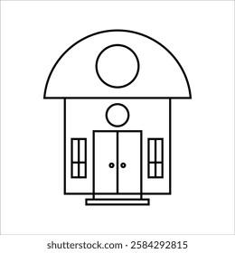 Single white house renovation line icon, simple update home with arrow flat design pictogram vector for app logo ads web webpage button  interface, with white background