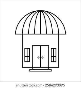 Single white house renovation line icon, simple update home with arrow flat design pictogram vector for app logo ads web webpage button  interface, with white background