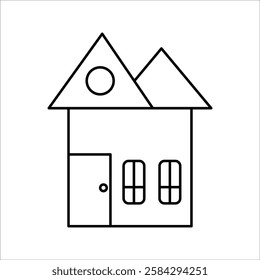 Single white house renovation line icon, simple update home with arrow flat design pictogram vector for app logo ads web webpage button  interface, with white background