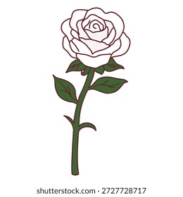 Única rosa blanca con tallo y hojas romántico regalo floral gráfico