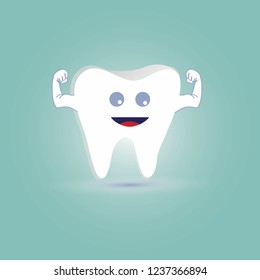Single white and strong muscle healthy tOoth isolated on green background