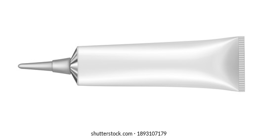 Single white tube with long nozzle. Serum or ointment. Gel. Vector illustration isolated on a white background.	3d mockup of a glue tube