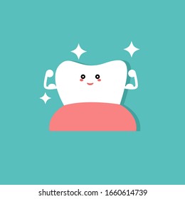 Single White and Very Strong Muscle Healthy Tooth iSolated on Blue Background.