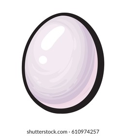 Single whole hard boiled, peeled, unshelled chicken egg, sketch style vector illustration isolated on white background. Hand drawn, sketched single peeled boiled chicken egg