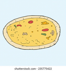 Single whole round pizza over blue background