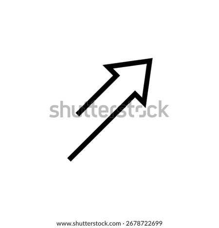 A single wide arrow pointing upward and to the side diagonally. Vector outline illustration.