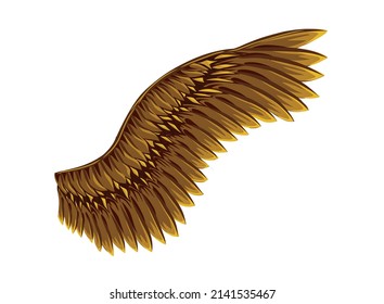 single wing in gold colors vector hand drawing