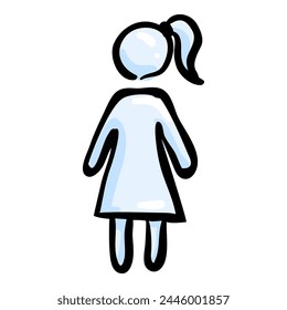 Single Woman Doodle Icon on White Background