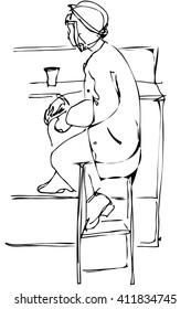  single woman drinking coffee at the bar on a stool