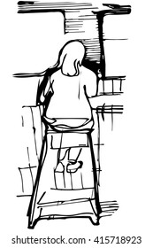  single woman drinking coffee at the bar on a stool
