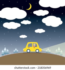 Single Woman Drive A Car In The Night