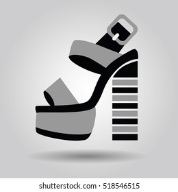 Single women platform high heel shoe with striped heels icon on gray gradient background