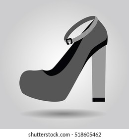 Single women platform high heel strap shoe with solid heels icon on gray gradient background
