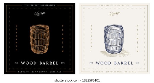 SIngle wood barrel sketch vintage retro distillery logo illustration