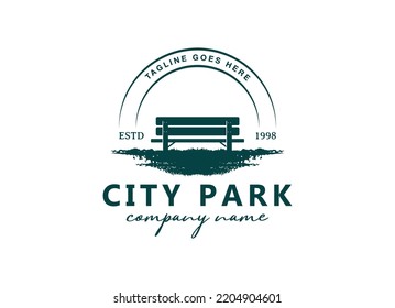 Single Wooden Bench silhouette in Park for story memories illustration logo design