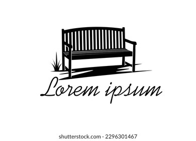 Single Wooden Bench silhouette in Park for story memories illustration logo design