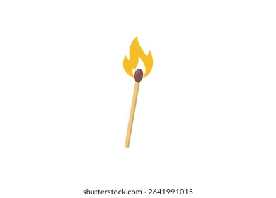 A Single Wooden Matchstick With A Red Head Bursts Into Flame Isolated On A White Background