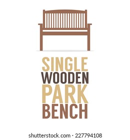 Single Wooden Park Bench On White Background Vector Illustration