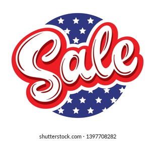 Single word SALE in colors of american flag. Vector illustration. Lucky template for your advertising and special offers.
